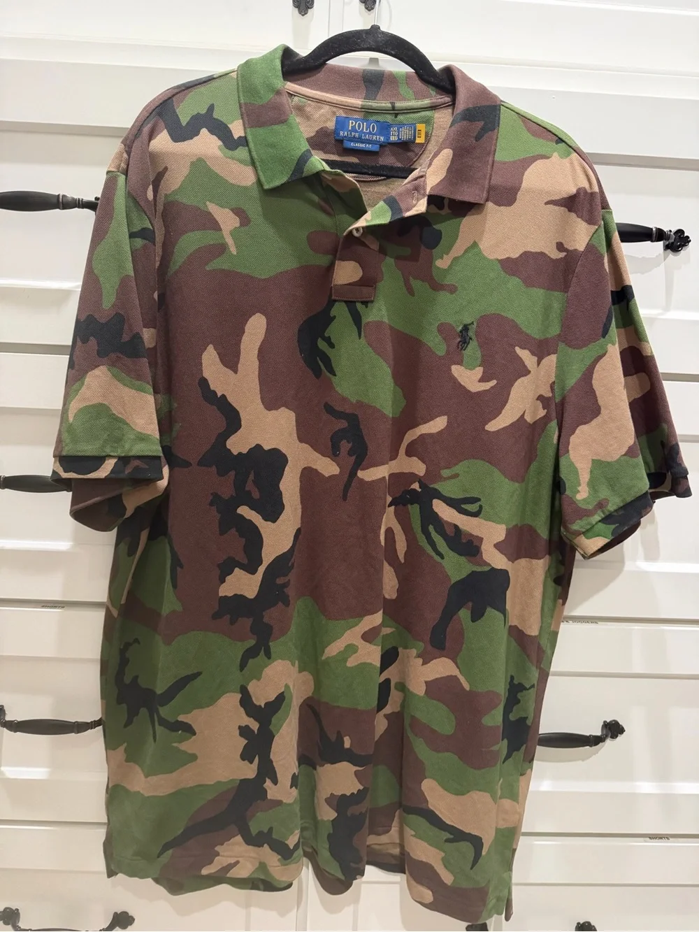 Ralph Lauren Men’s Polo Shirt - Green Brown Black Camo